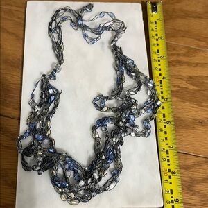 Yarn, Fabric Elegant Silver and Blue Necklace